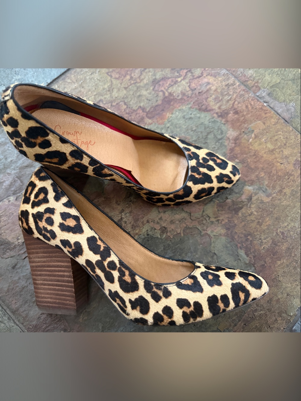 Crown Vintage brand, Leopard Print Block Heel Pumps - Women size 7